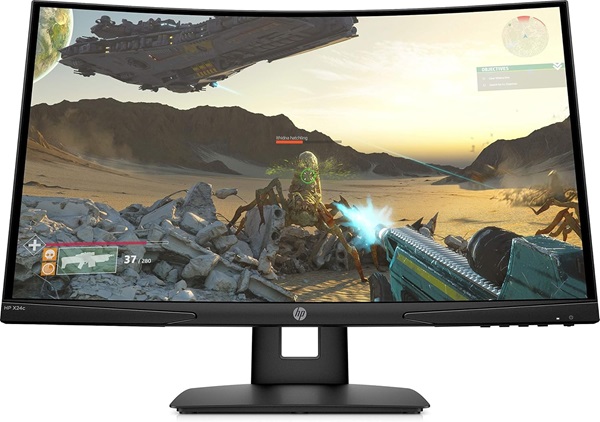 HP X24c Curved 24 Inches Gaming Monitor, 23.6" FHD, refresh rate 144hz, black - 9FM22AS